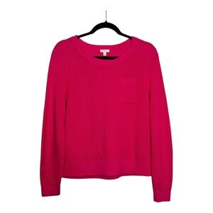 Talbots Womens Hot Pink 100% Cotton Shaker Knit Crew Neck Pocket Sweater M